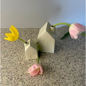 White ceramic vases/decor.